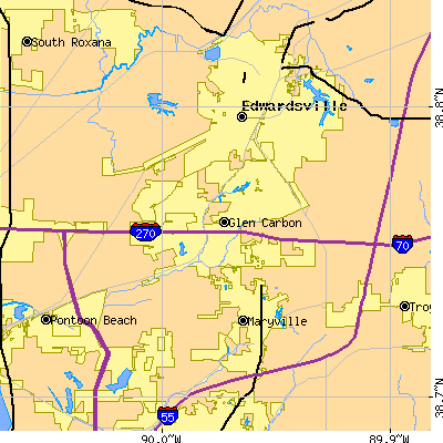 Zip code 62034 close-up map