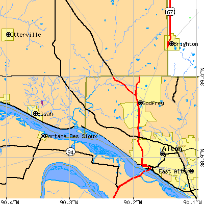 Zip code 62035 close-up map
