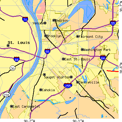 Zip code 62201 close-up map