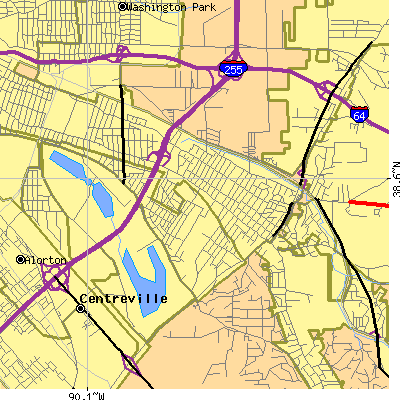 Zip code 62203 close-up map