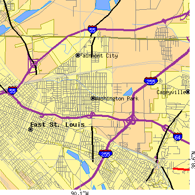 Zip code 62204 close-up map