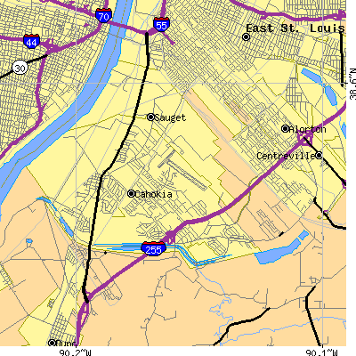 Zip code 62206 close-up map