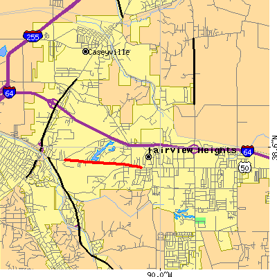 Zip code 62208 close-up map