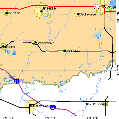 Zip code 62218 close-up map
