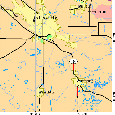 Zip code 62220 close-up map