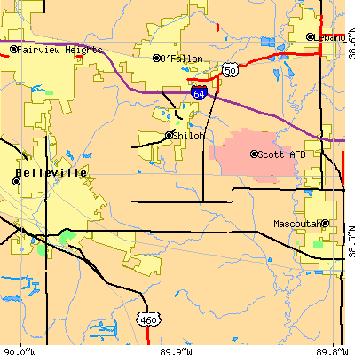 Zip code 62221 close-up map
