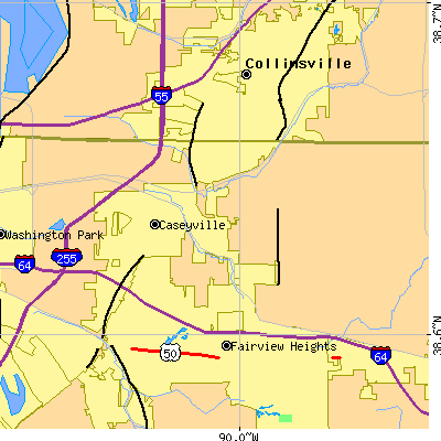 Zip code 62232 close-up map