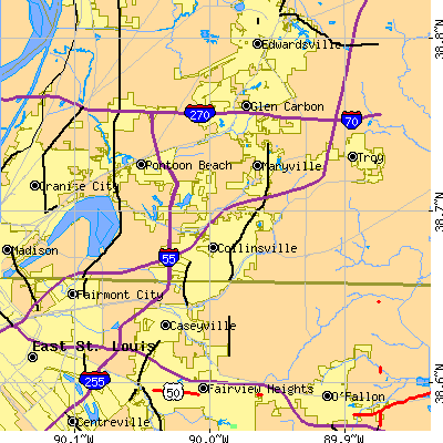 Zip code 62234 close-up map