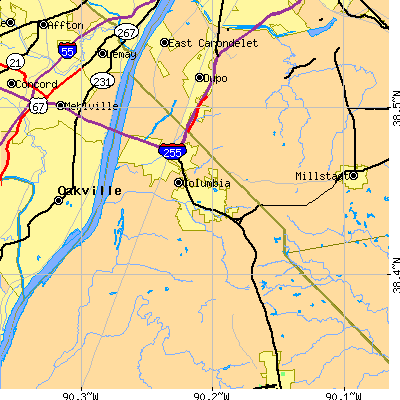 Zip code 62236 close-up map