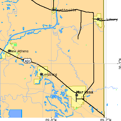 Zip code 62255 close-up map