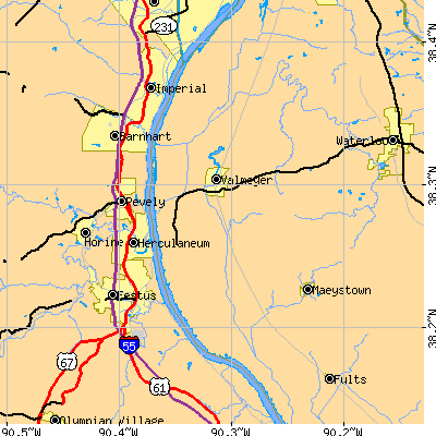 Zip code 62295 close-up map