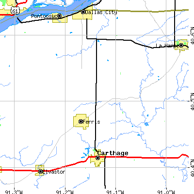 Zip code 62318 close-up map