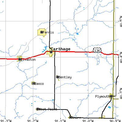 Zip code 62321 close-up map