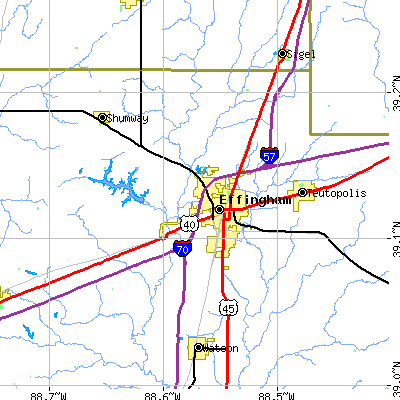 Zip code 62401 close-up map