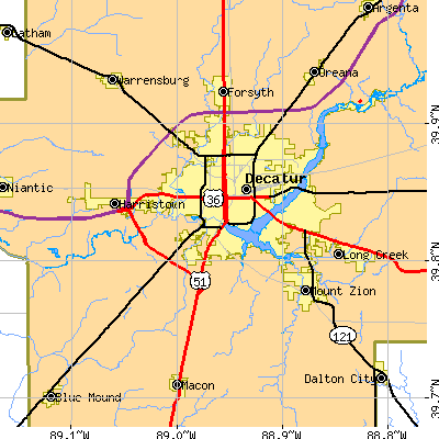 Zip code 62521 close-up map