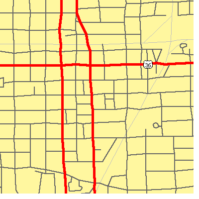 Zip code 62523 close-up map
