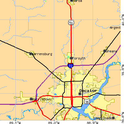 Zip code 62526 close-up map