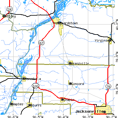 Zip code 62611 close-up map