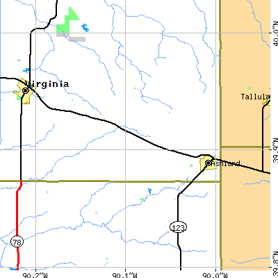 Zip code 62612 close-up map