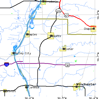 Zip code 62621 close-up map