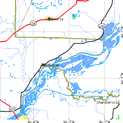 Zip code 62624 close-up map