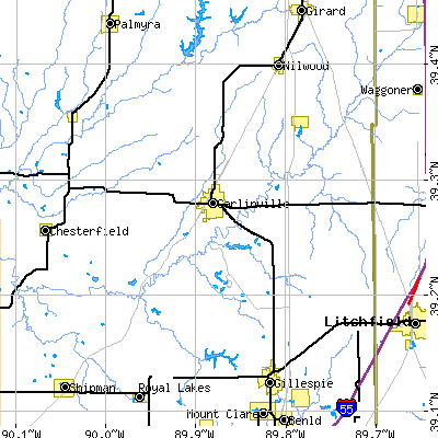 Zip code 62626 close-up map