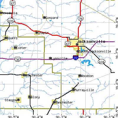 Zip code 62628 close-up map