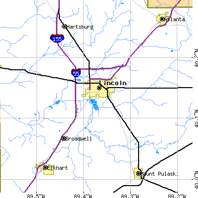 Zip code 62656 close-up map