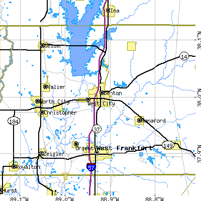 Zip code 62812 close-up map