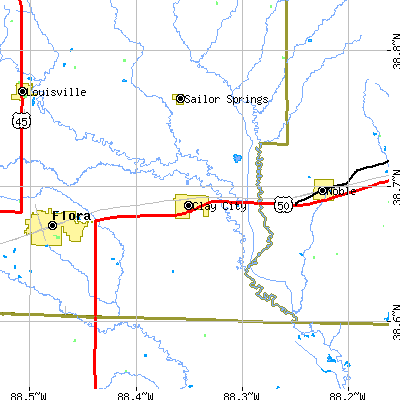 Zip code 62824 close-up map