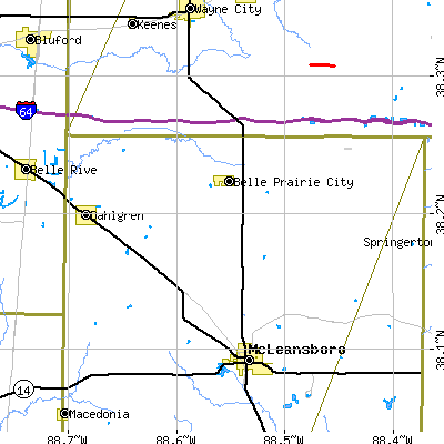 Zip code 62828 close-up map