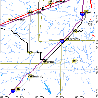 Zip code 62838 close-up map