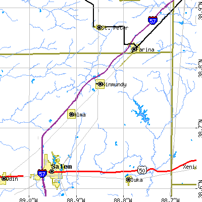 Zip code 62854 close-up map