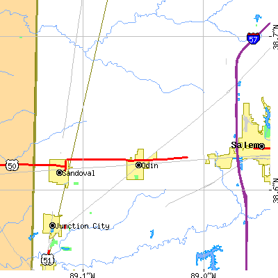 Zip code 62870 close-up map