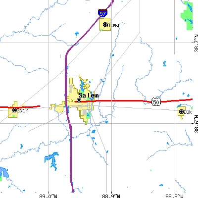 Zip code 62881 close-up map
