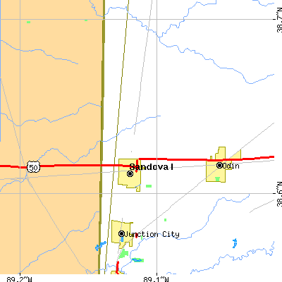 Zip code 62882 close-up map