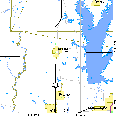 Zip code 62884 close-up map