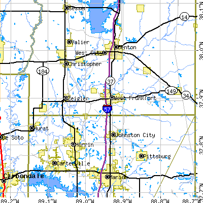 Zip code 62896 close-up map