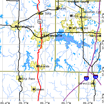 Zip code 62901 close-up map