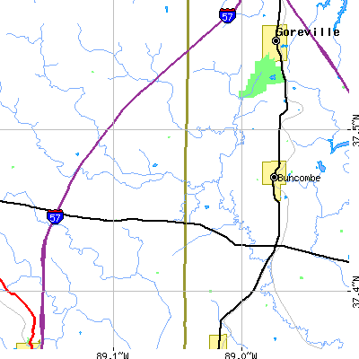 Zip code 62912 close-up map