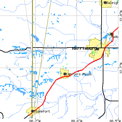 Zip code 62917 close-up map