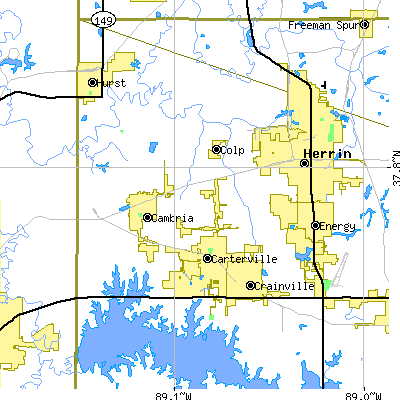 Zip code 62918 close-up map