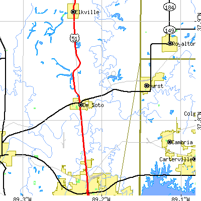 Zip code 62924 close-up map