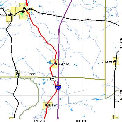 Zip code 62926 close-up map