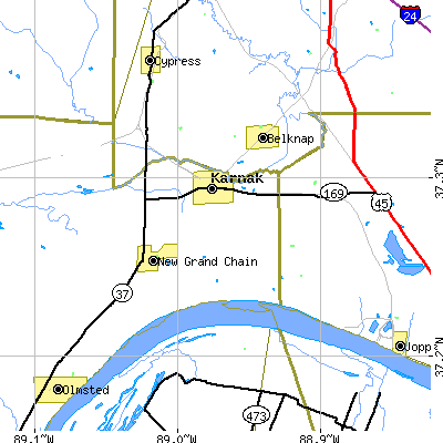 Zip code 62956 close-up map