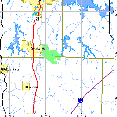 Zip code 62958 close-up map