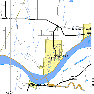 Zip code 62982 close-up map