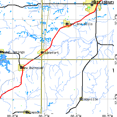 Zip code 62987 close-up map