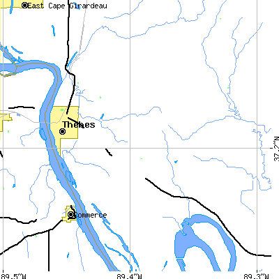 Zip code 62990 close-up map