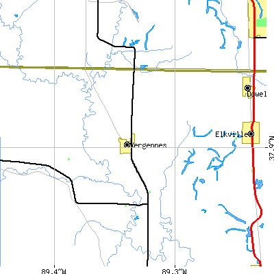 Zip code 62994 close-up map